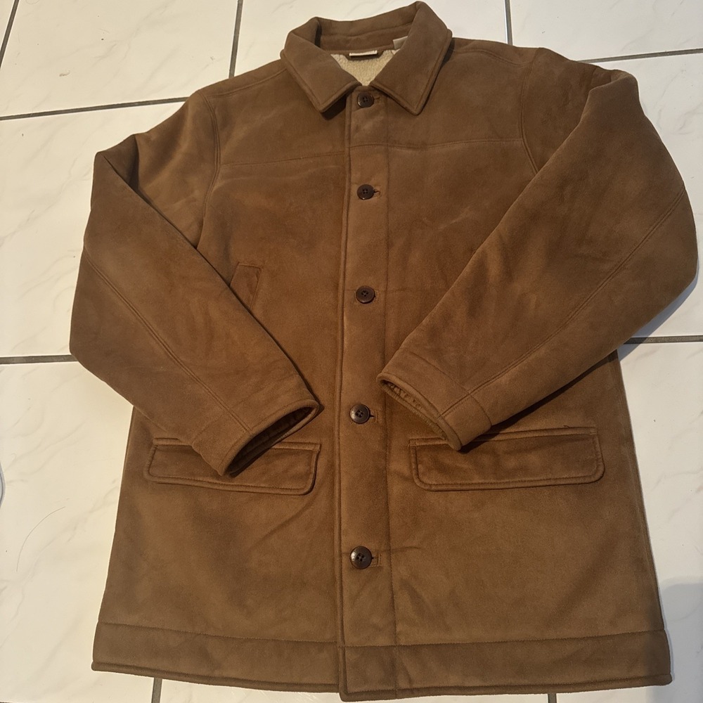 VTG LL Bean Jacket Mens M Faux Suede Sherpa Lined Casual Barn Chore Hiking